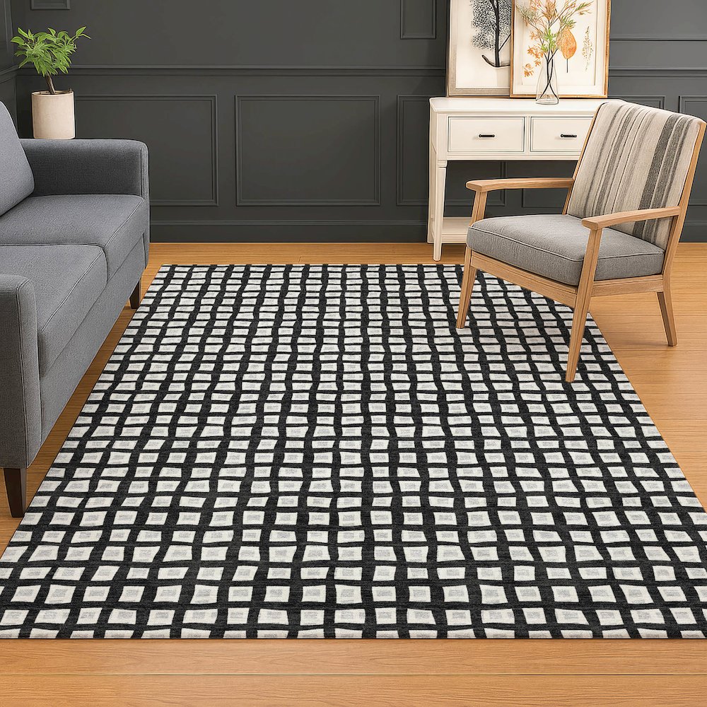 Luxury Washable Indoor/Outdoor The Reserve Black 10' x 14' Rug. Picture 5