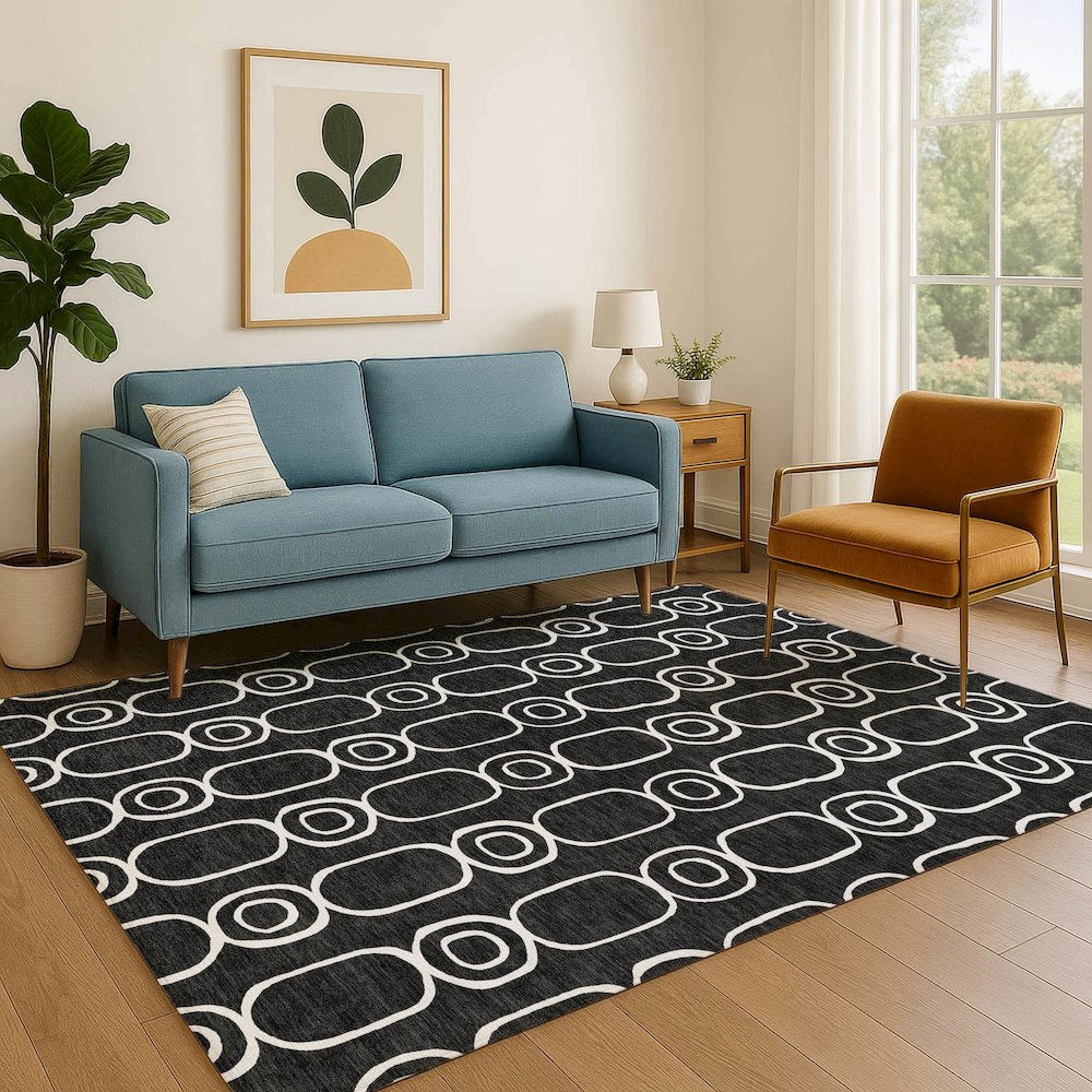 Luxury Washable Indoor/Outdoor The Reserve Black 10' x 14' Rug. Picture 6