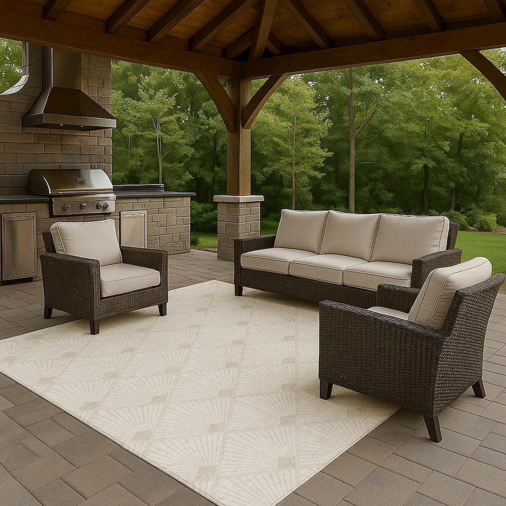 Luxury Washable Indoor/Outdoor The Reserve Ivory 10' x 14' Rug. Picture 7