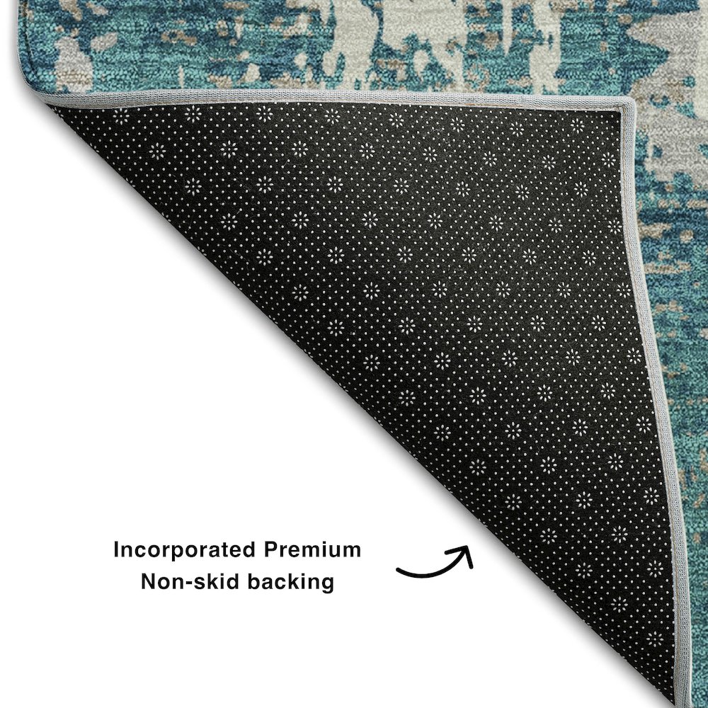 Premium Machine Washable Mayfield AMF1008 Teal 8' x 10' Rug. Picture 2