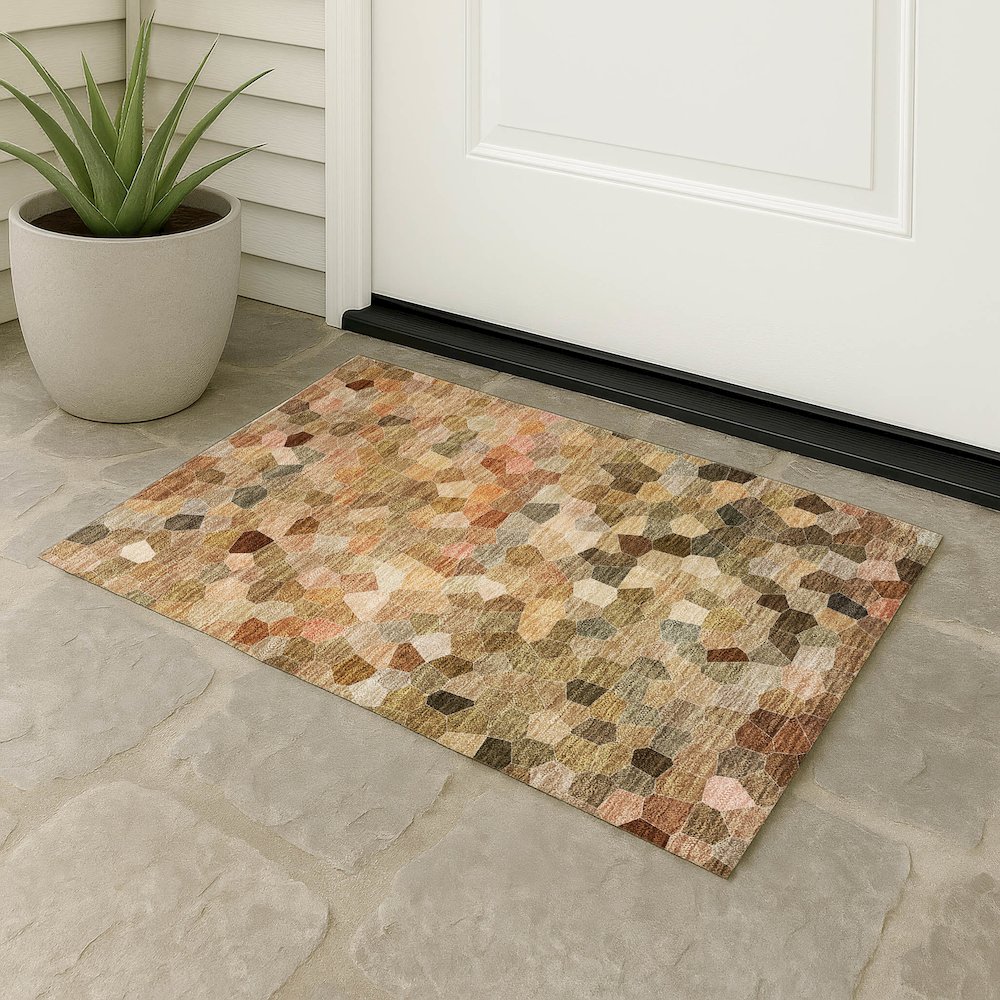 Luxury Washable Indoor/Outdoor Kaleidoscope KL1 Orange 10' x 14' Rug. Picture 7