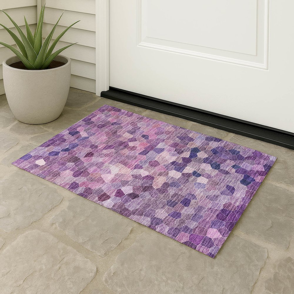 Luxury Washable Indoor/Outdoor Kaleidoscope KL1 Purple 10' x 14' Rug. Picture 7