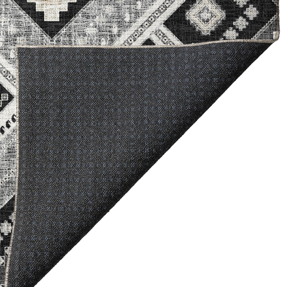 Luxury Washable Indoor/Outdoor Portico Black 8' x 10' Rug. Picture 4