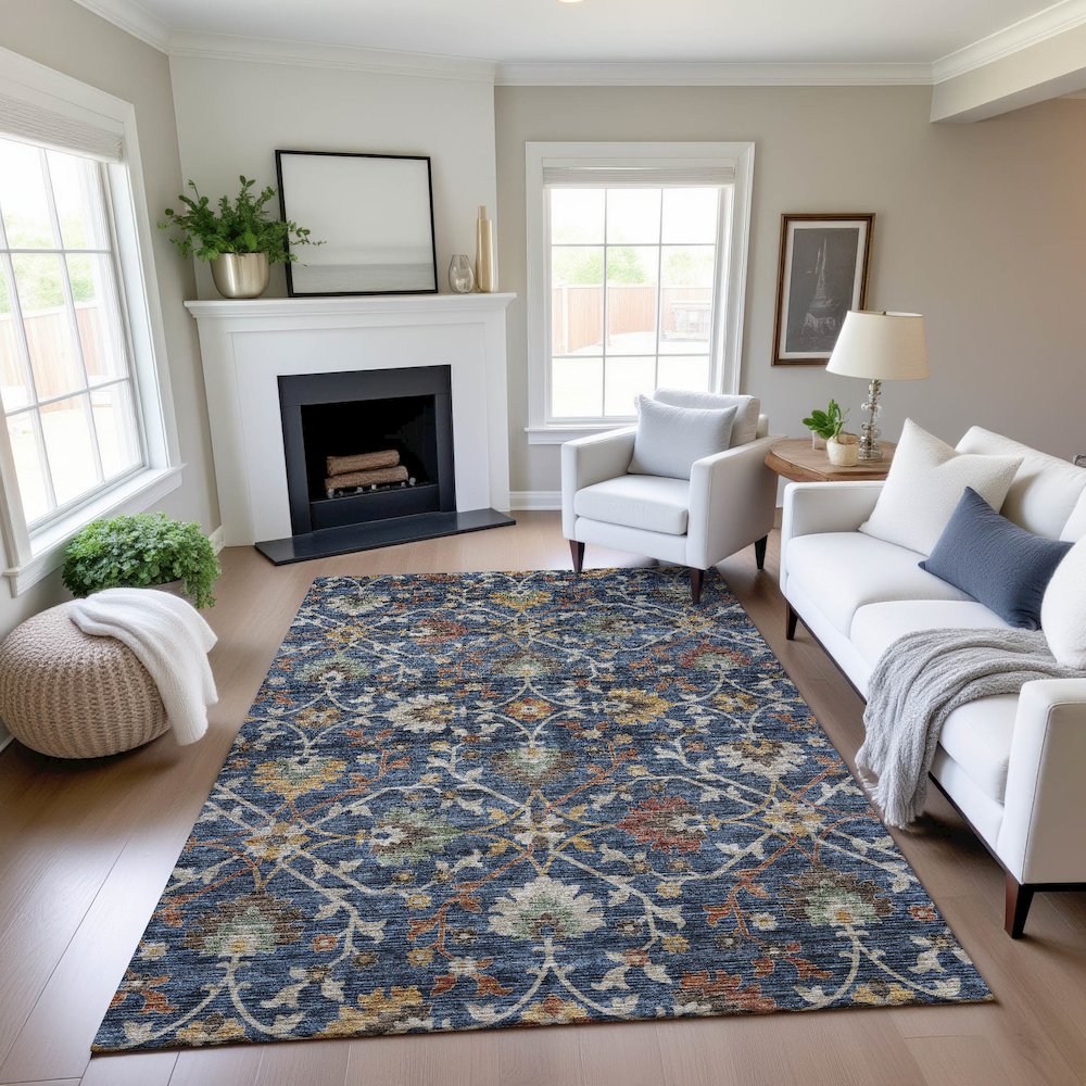 Indoor/Outdoor Silk Road Navy 10' x 14' Rug. Picture 5