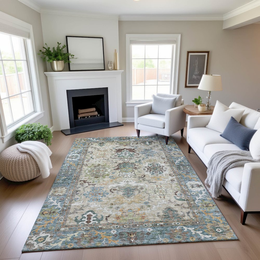 Indoor/Outdoor Silk Road Aqua 10' x 14' Rug. Picture 5