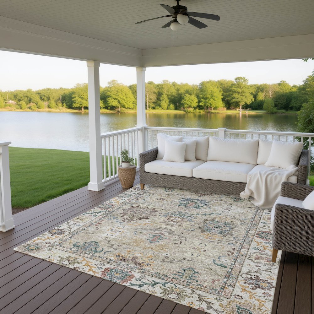 Indoor/Outdoor Silk Road Putty 10' x 14' Rug. Picture 7