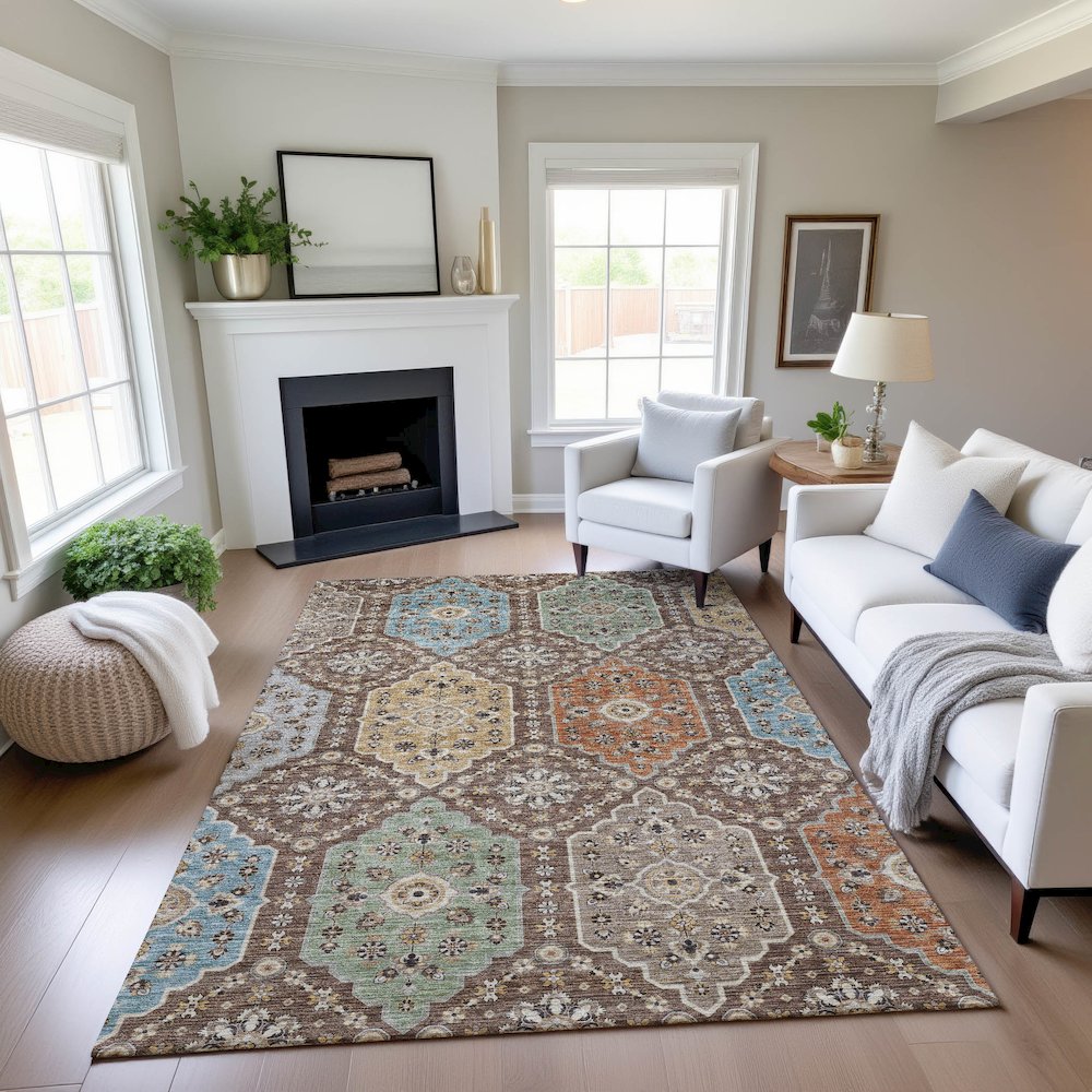 Indoor/Outdoor Silk Road Chocolate 10' x 14' Rug. Picture 5