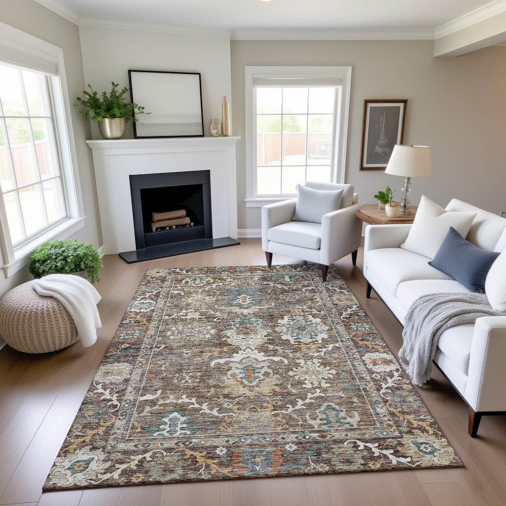 Indoor/Outdoor Silk Road Chocolate 10' x 14' Rug. Picture 5