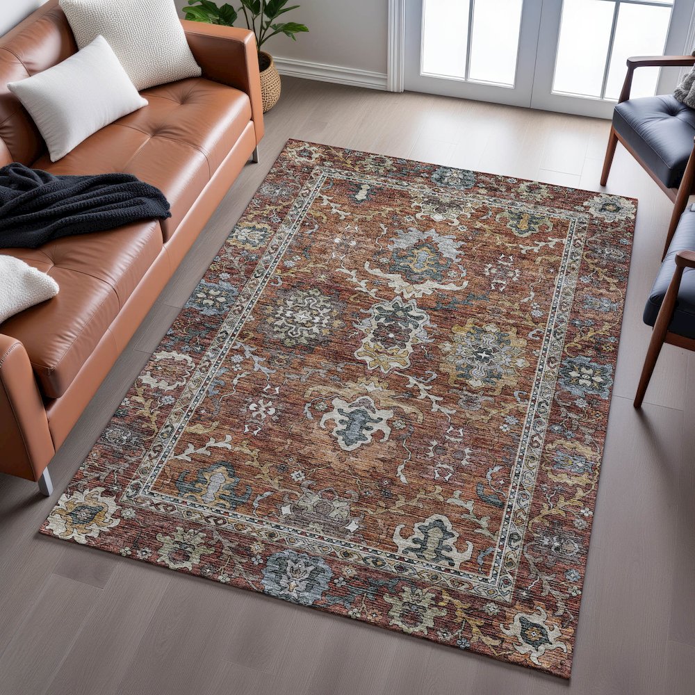 Indoor/Outdoor Silk Road Paprika 10' x 14' Rug. Picture 6