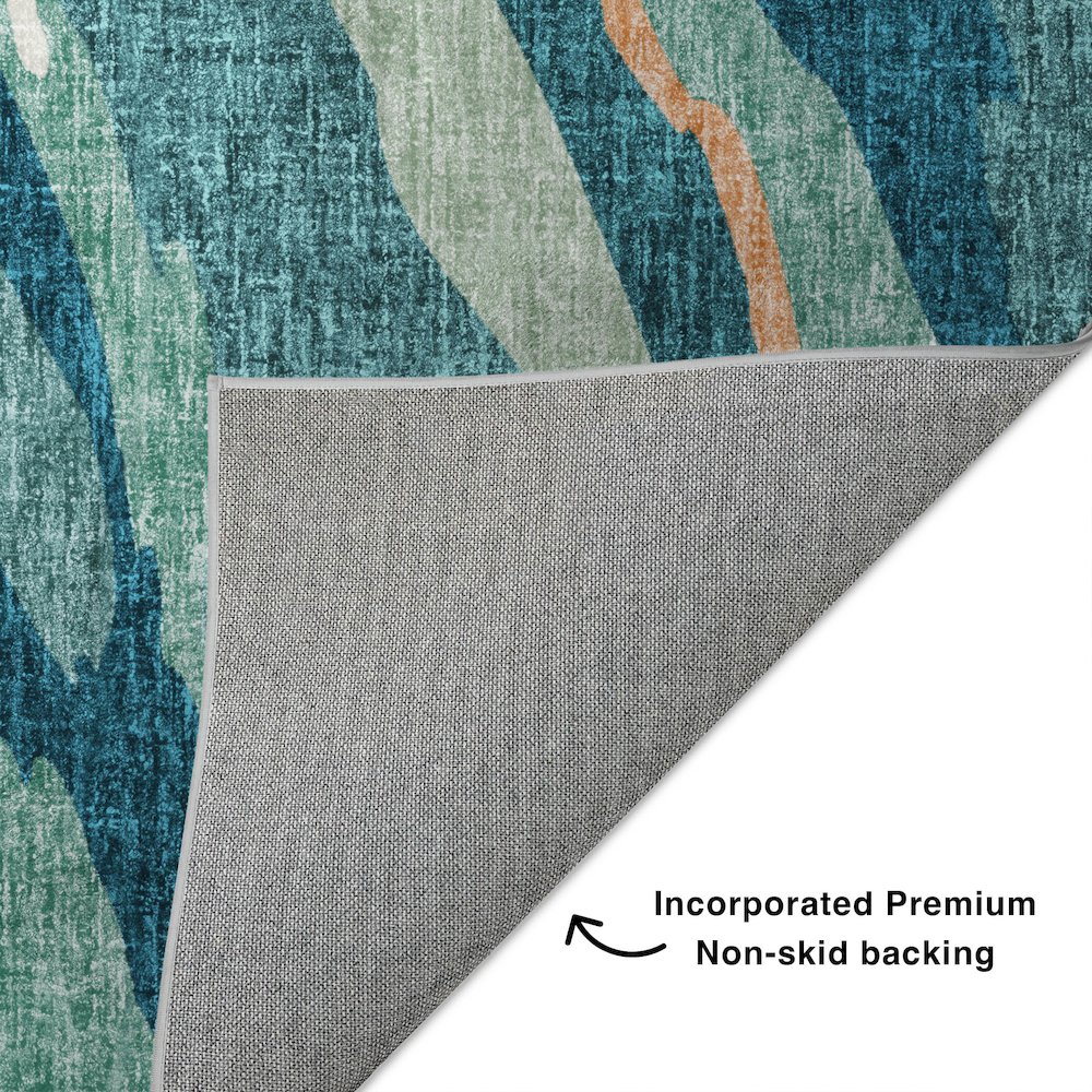 Luxury Washable Lorenzo Teal 10' x 14' Rug. Picture 4