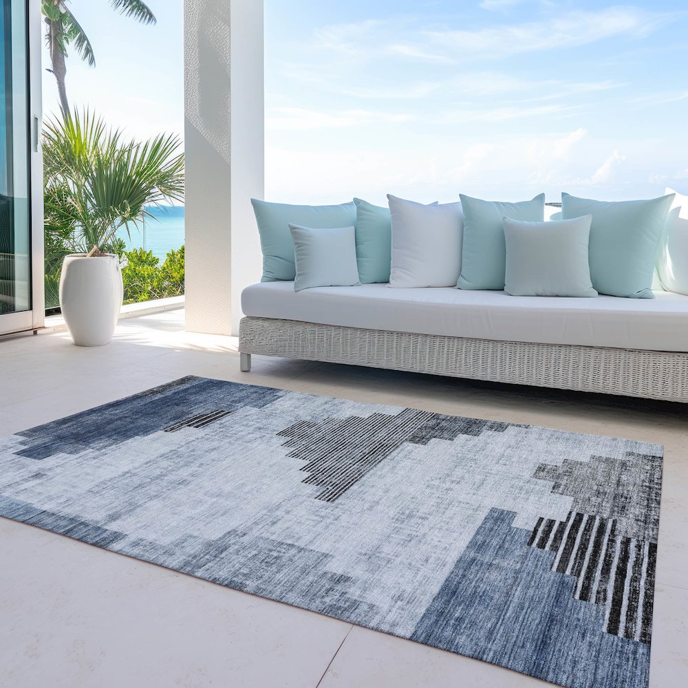Machine Washable Indoor/Outdoor Chantille Blue 2'6" x 3'10" Rug. Picture 7