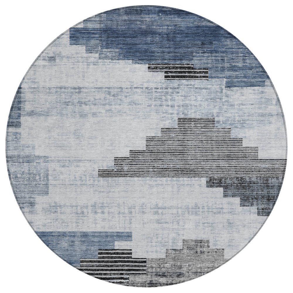 Machine Washable Indoor/Outdoor Chantille Blue 8' x 8' Round Rug. Picture 1