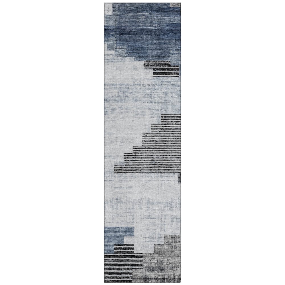 Machine Washable Indoor/Outdoor Chantille Blue 2'3" x 7'6" Runner Rug. Picture 1