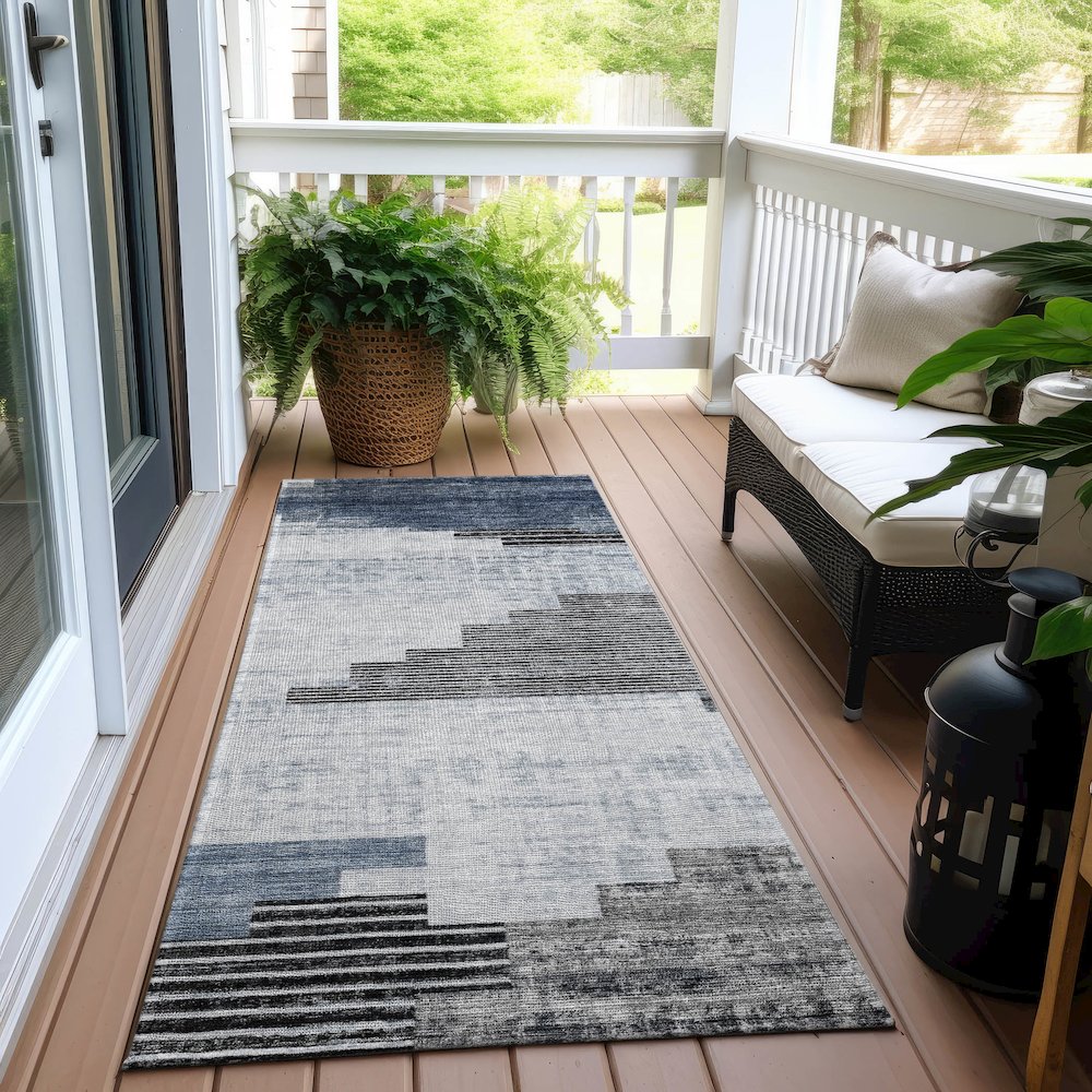 Machine Washable Indoor/Outdoor Chantille Blue 2'3" x 7'6" Runner Rug. Picture 6