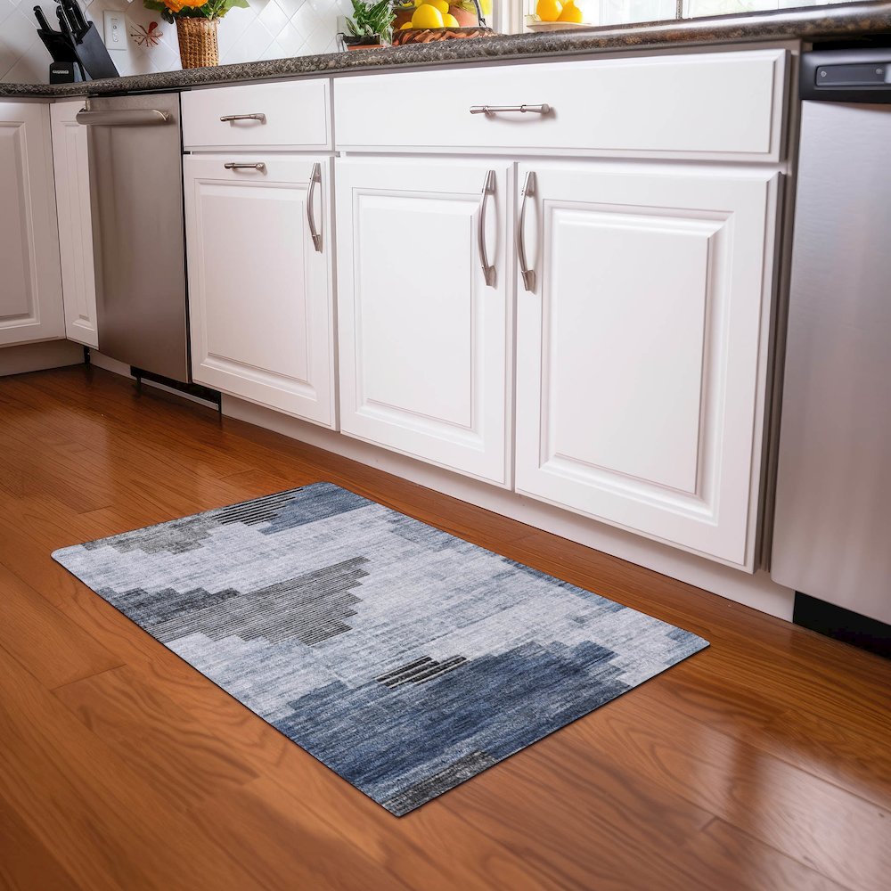 Machine Washable Indoor/Outdoor Chantille Blue 1'8" x 2'6" Rug. Picture 5