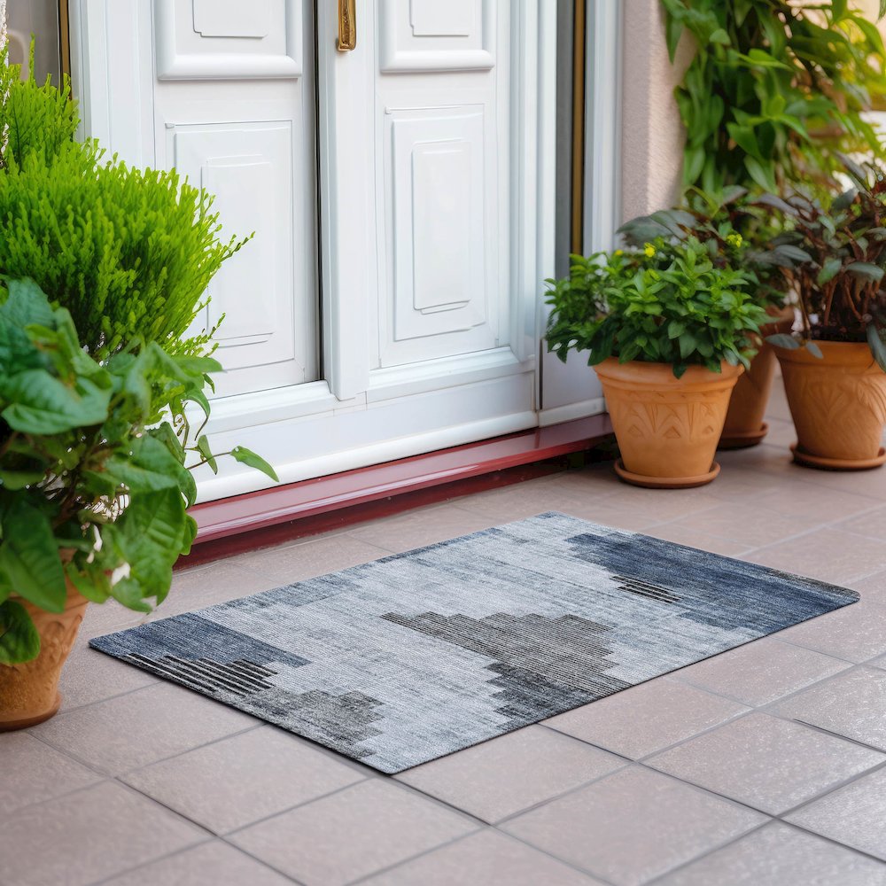 Machine Washable Indoor/Outdoor Chantille Blue 1'8" x 2'6" Rug. Picture 6
