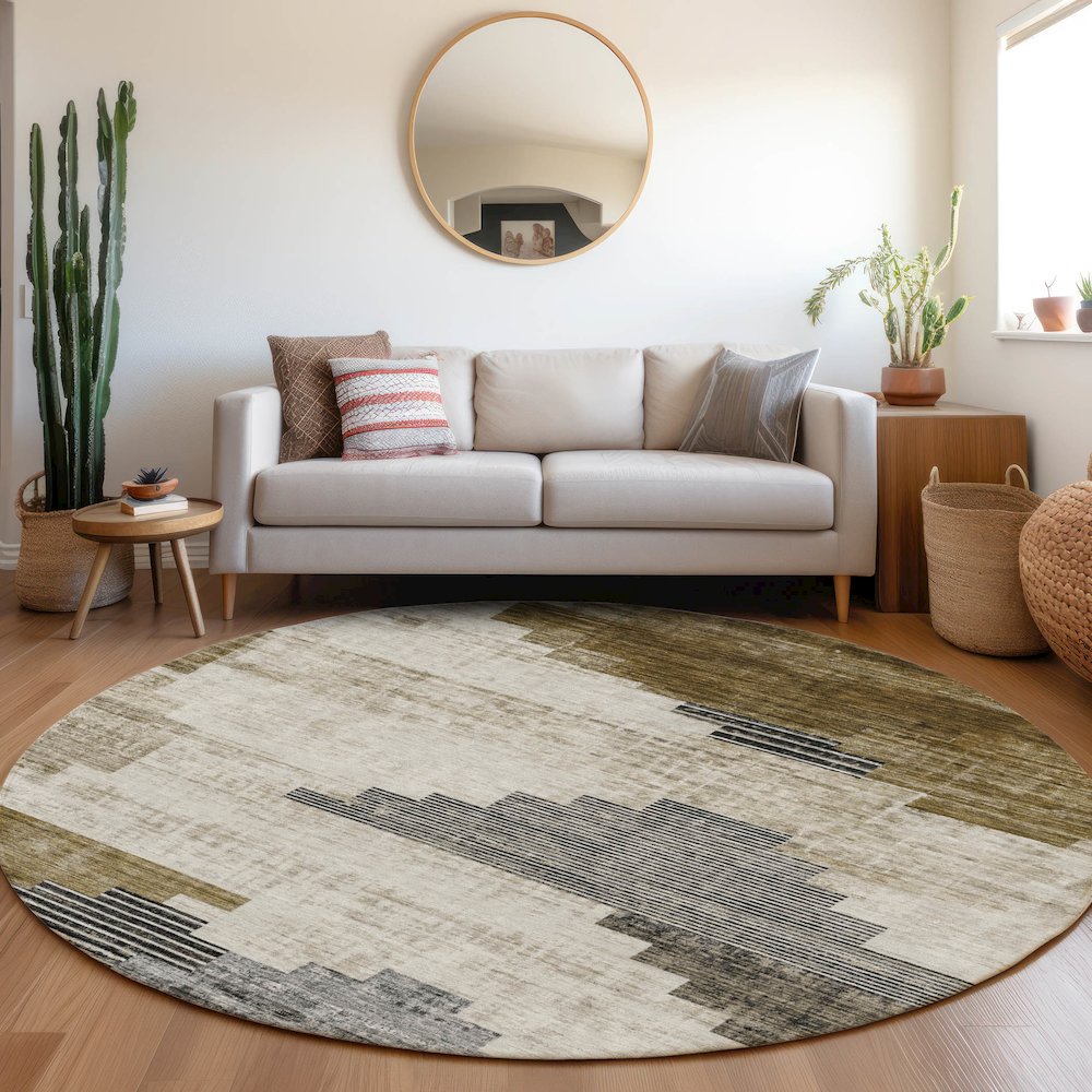 Machine Washable Indoor/Outdoor Chantille Brown 8' x 8' Round Rug. Picture 5