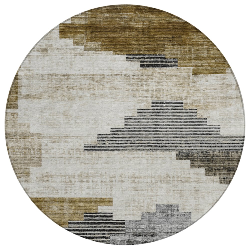Machine Washable Indoor/Outdoor Chantille Brown 8' x 8' Round Rug. Picture 1