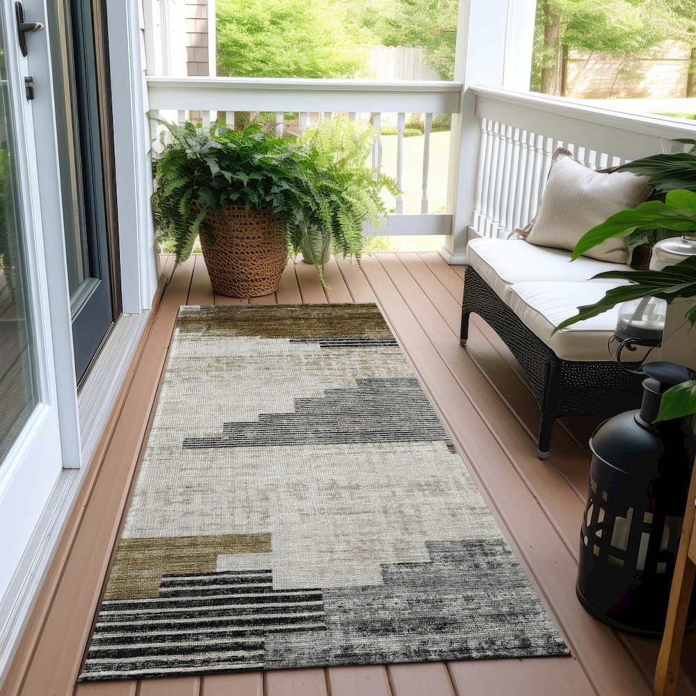Machine Washable Indoor/Outdoor Chantille Brown 2'3" x 7'6" Runner Rug. Picture 6