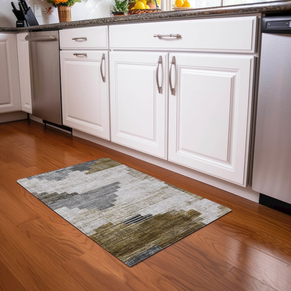 Machine Washable Indoor/Outdoor Chantille Brown 1'8" x 2'6" Rug. Picture 5