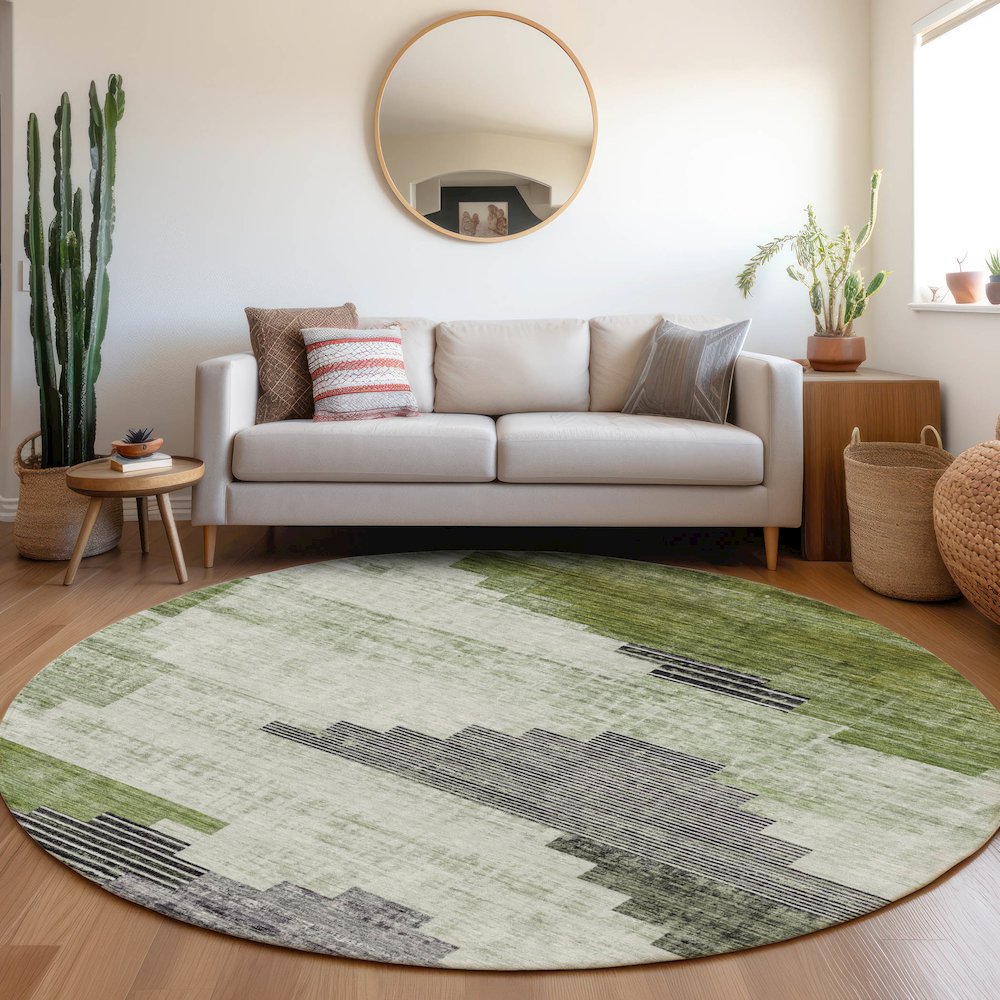 Machine Washable Indoor/Outdoor Chantille Fern 8' x 8' Round Rug. Picture 5