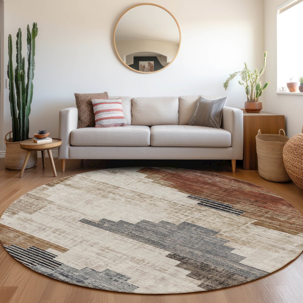 Machine Washable Indoor/Outdoor Chantille Paprika 8' x 8' Round Rug. Picture 5