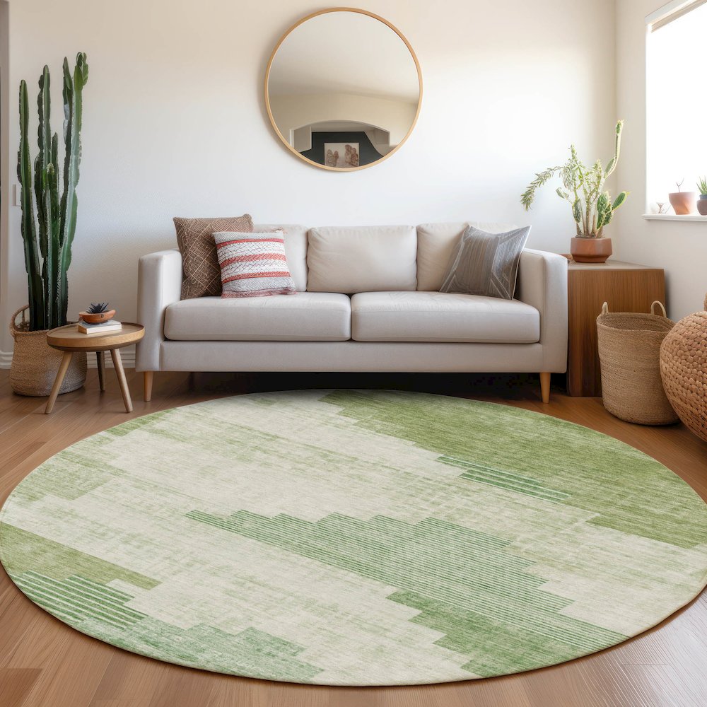 Machine Washable Indoor/Outdoor Chantille Sage 8' x 8' Round Rug. Picture 5