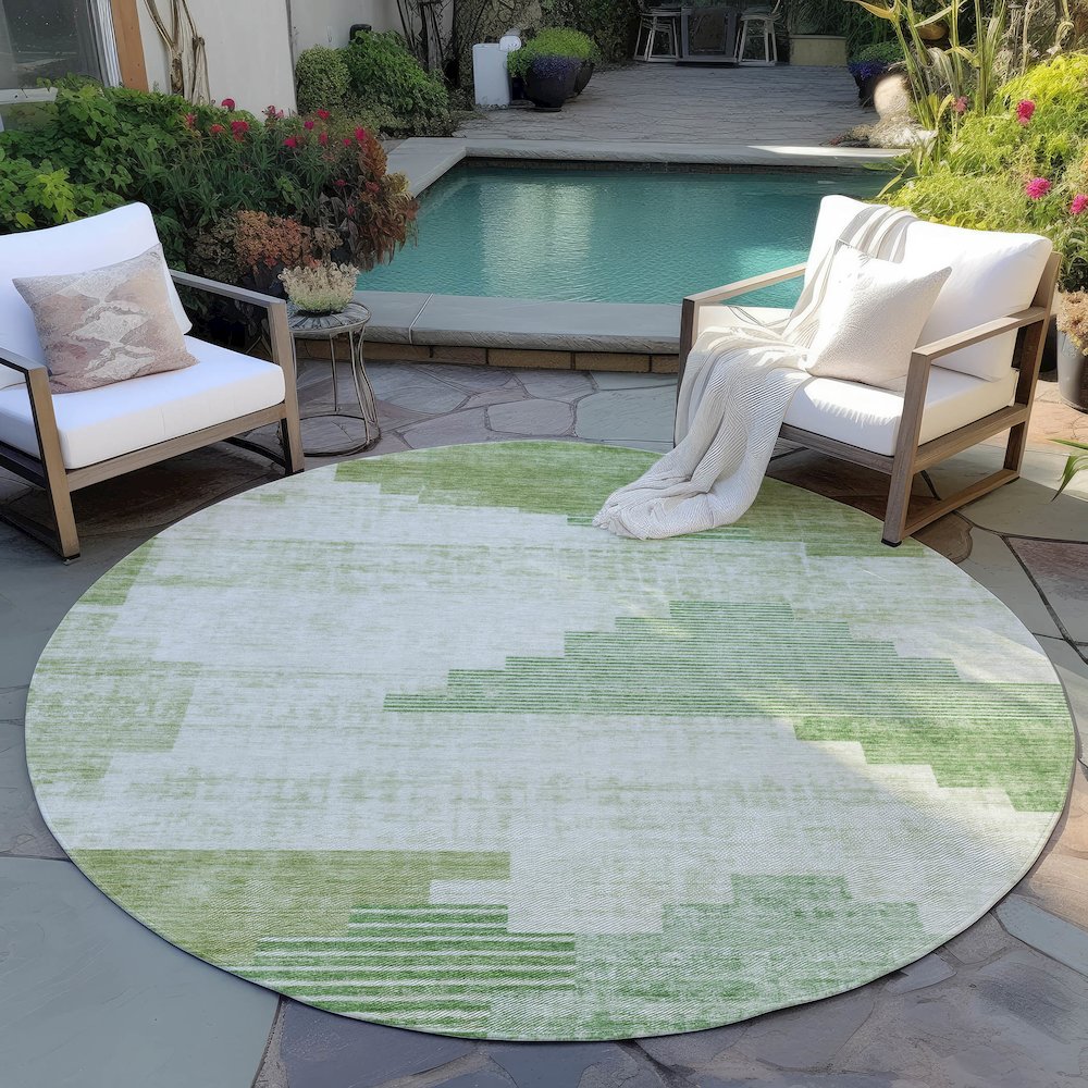 Machine Washable Indoor/Outdoor Chantille Sage 8' x 8' Round Rug. Picture 6