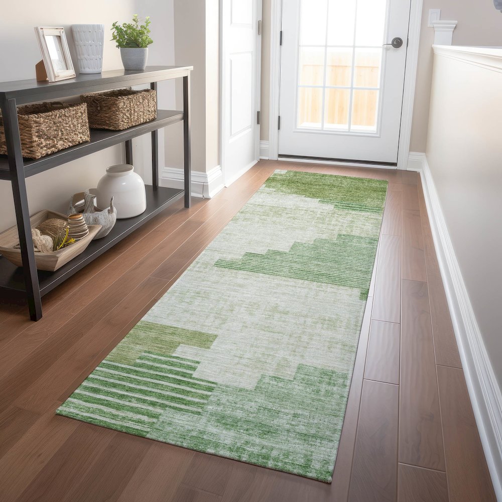 Machine Washable Indoor/Outdoor Chantille Sage 2'3" x 7'6" Runner Rug. Picture 5