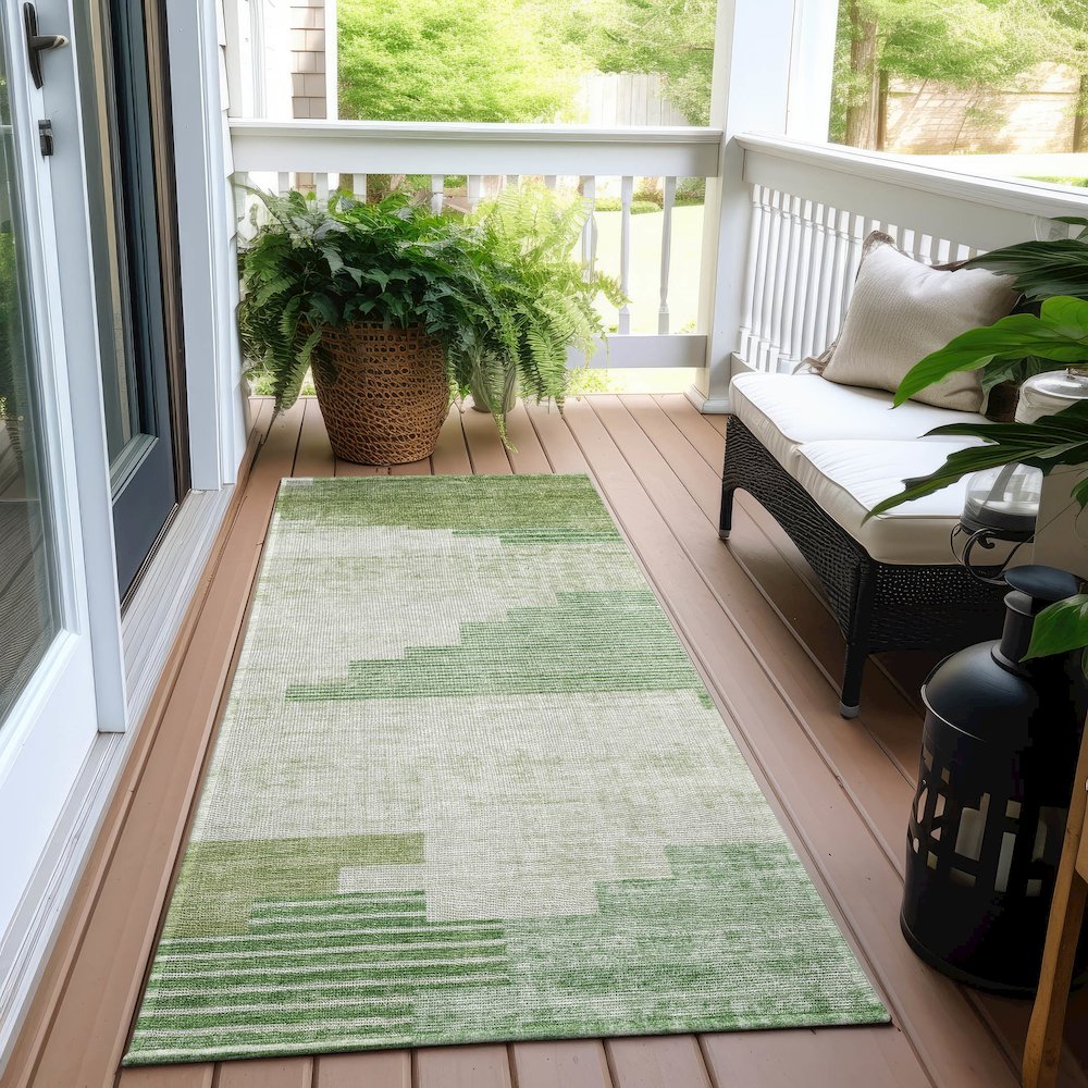 Machine Washable Indoor/Outdoor Chantille Sage 2'3" x 7'6" Runner Rug. Picture 6