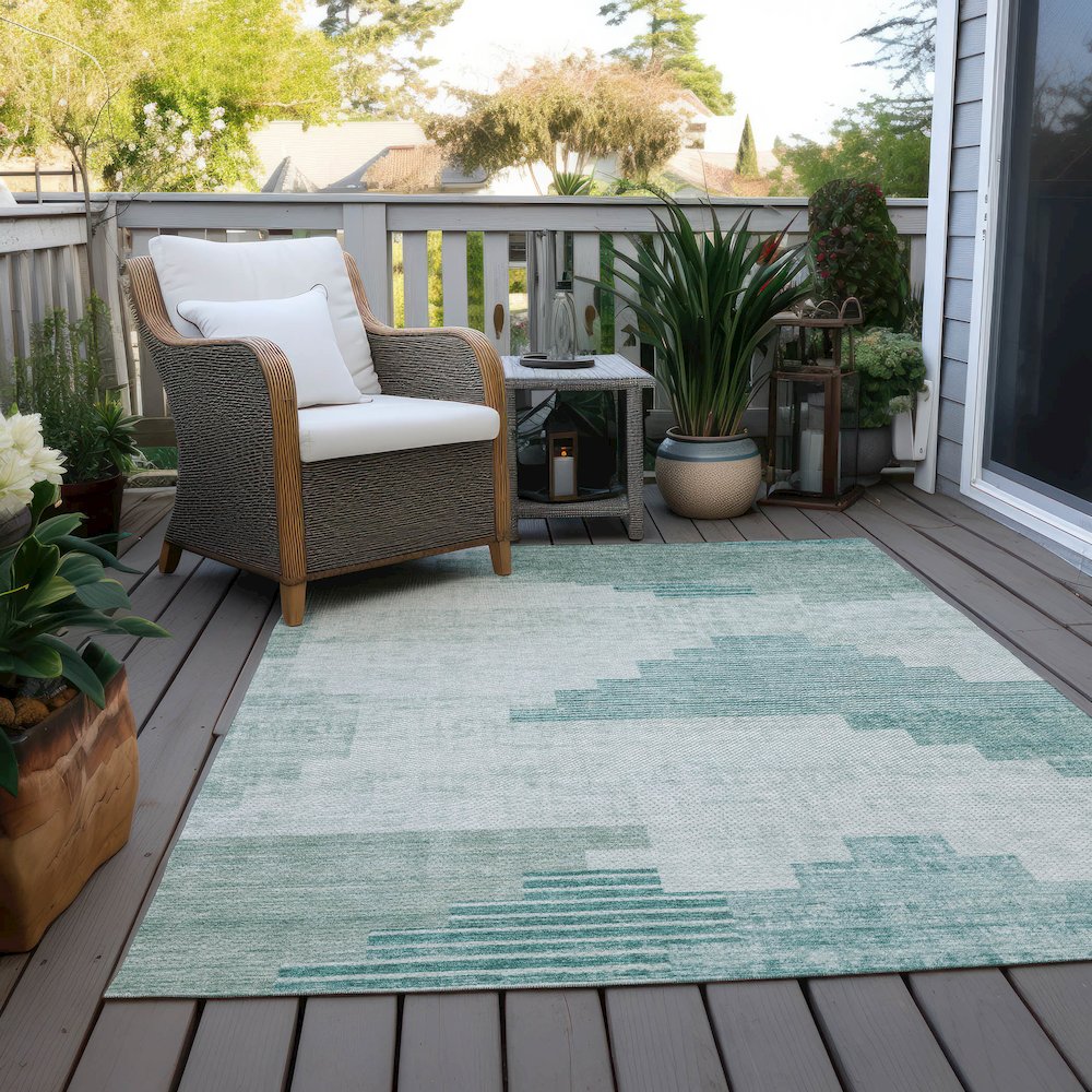 Machine Washable Indoor/Outdoor Chantille Teal 2'6" x 3'10" Rug. Picture 8