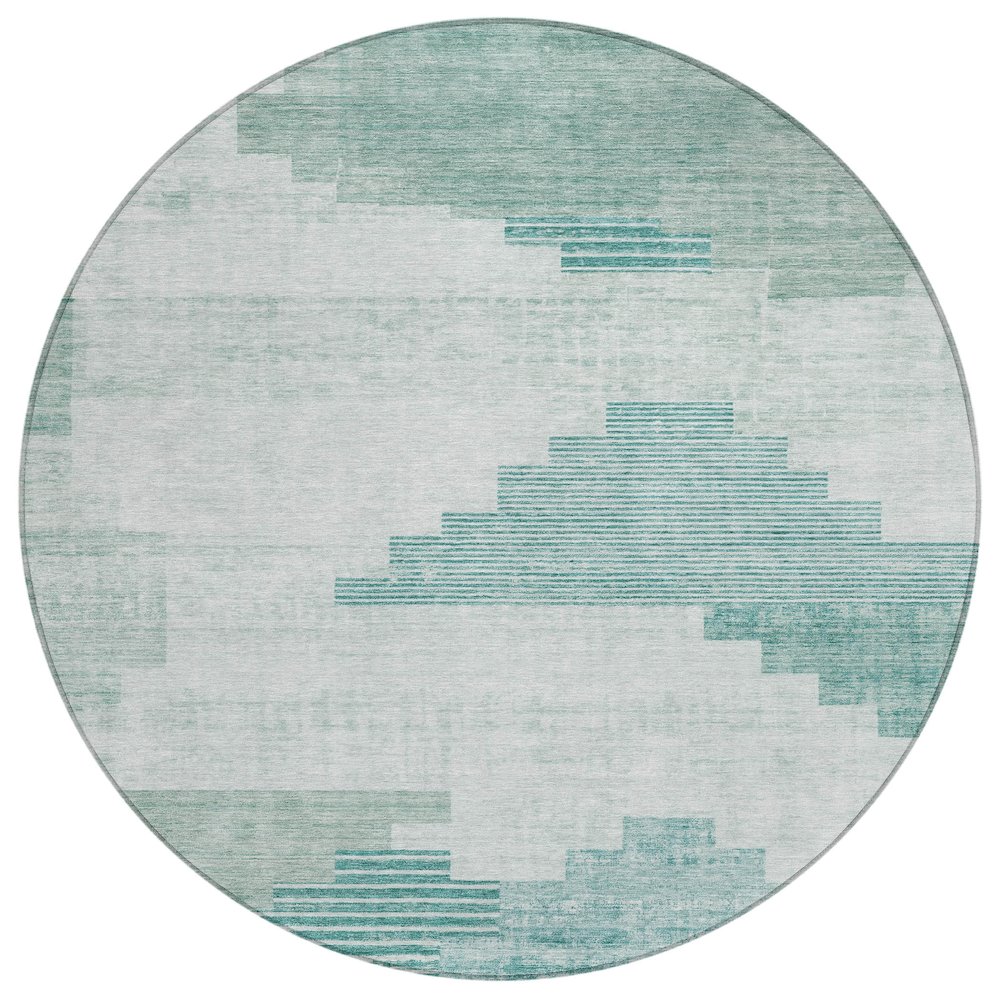 Machine Washable Indoor/Outdoor Chantille Teal 8' x 8' Round Rug. Picture 1