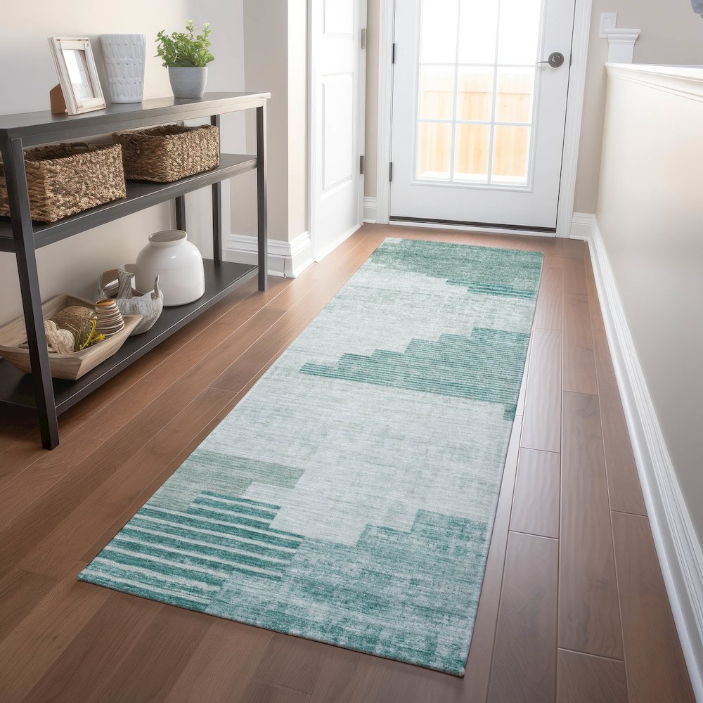 Machine Washable Indoor/Outdoor Chantille Teal 2'3" x 7'6" Runner Rug. Picture 5