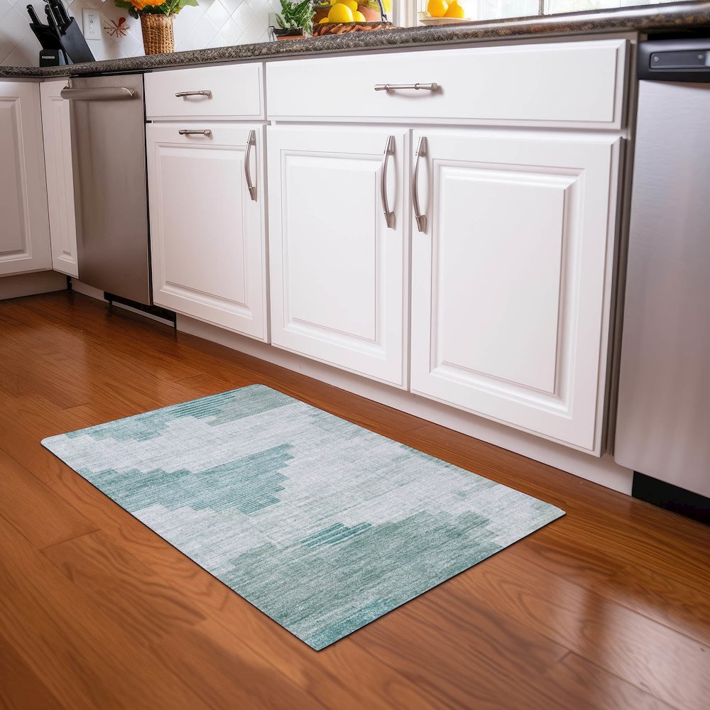 Machine Washable Indoor/Outdoor Chantille Teal 1'8" x 2'6" Rug. Picture 5