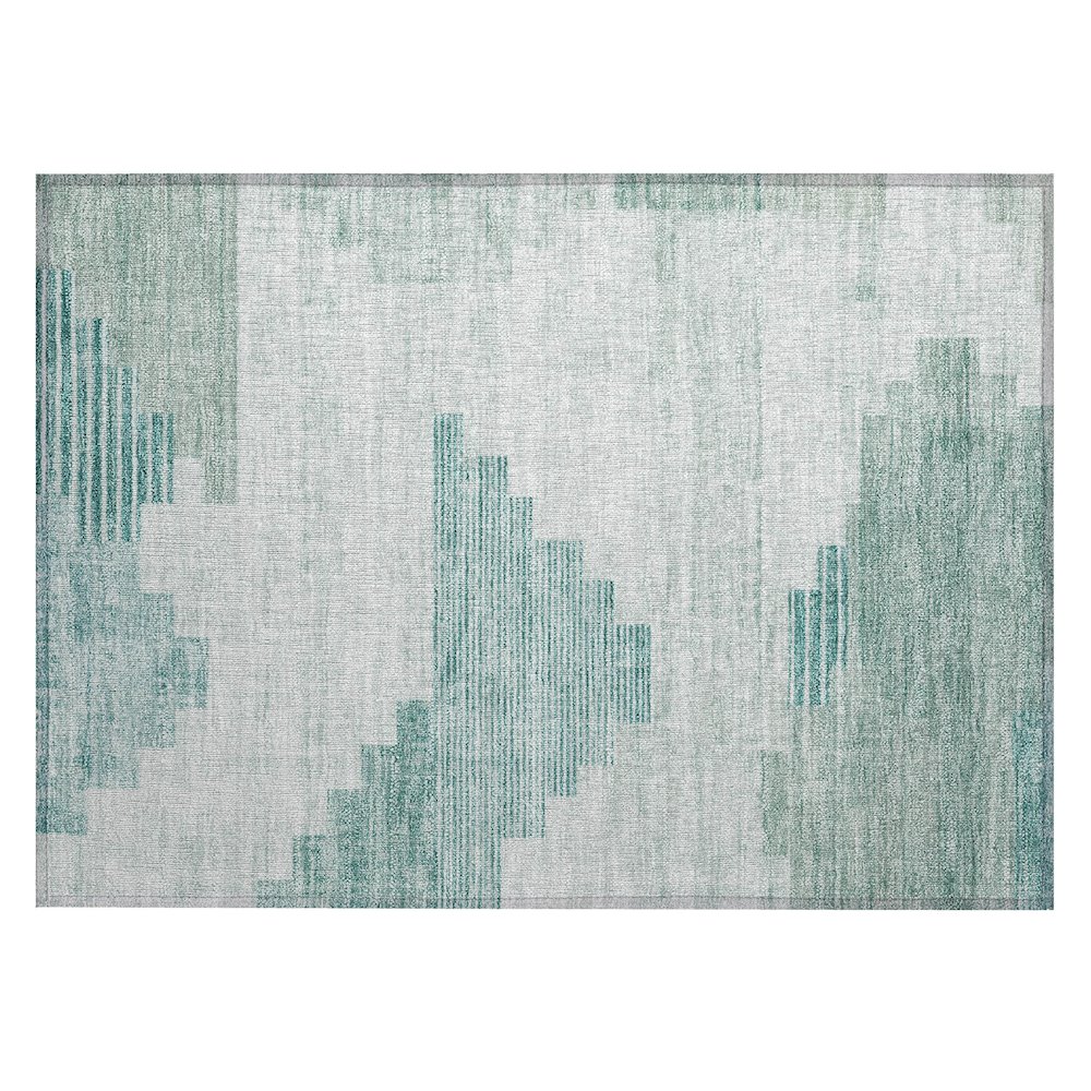 Machine Washable Indoor/Outdoor Chantille Teal 1'8" x 2'6" Rug. Picture 1