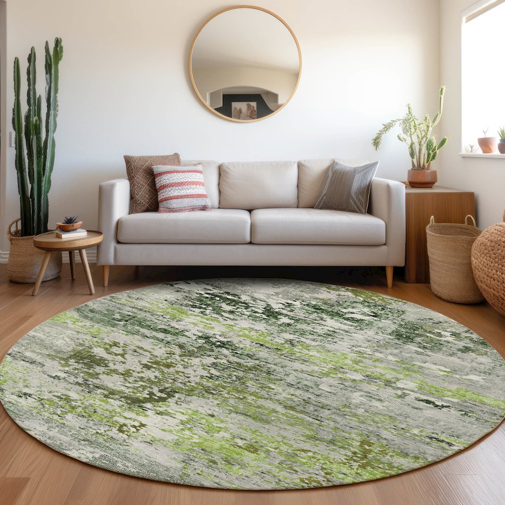 Machine Washable Indoor/Outdoor Chantille Aloe 8' x 8' Round Rug. Picture 5