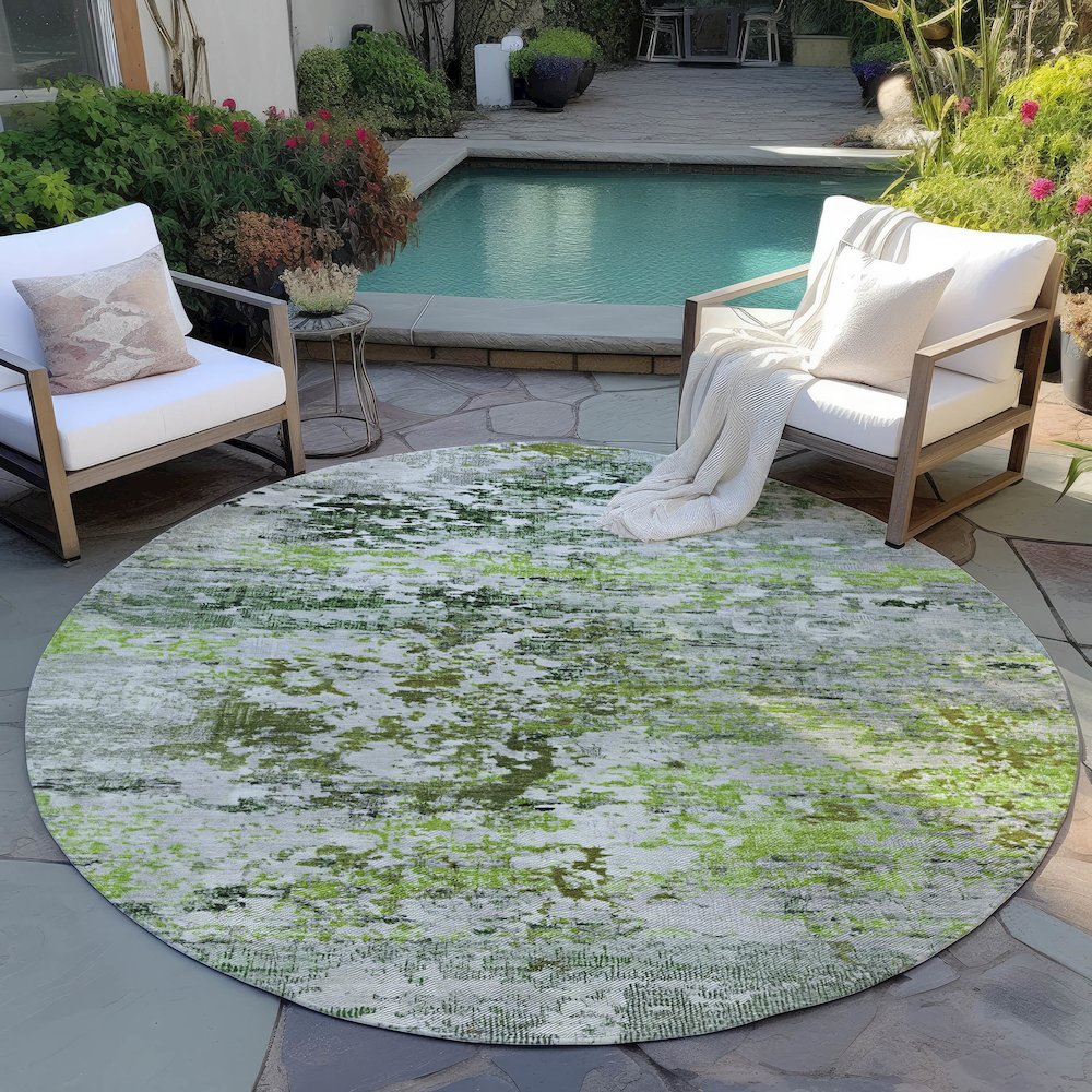 Machine Washable Indoor/Outdoor Chantille Aloe 8' x 8' Round Rug. Picture 6