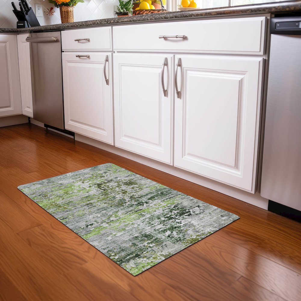 Machine Washable Indoor/Outdoor Chantille Aloe 1'8" x 2'6" Rug. Picture 5
