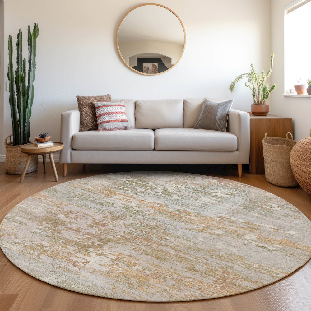 Machine Washable Indoor/Outdoor Chantille Coral 8' x 8' Round Rug. Picture 5