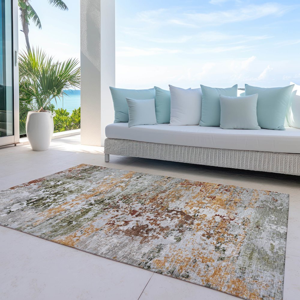Machine Washable Indoor/Outdoor Chantille Terracotta 2'6" x 3'10" Rug. Picture 7