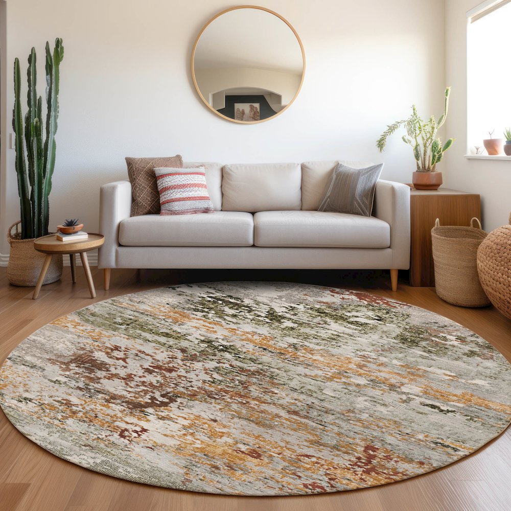 Machine Washable Indoor/Outdoor Chantille Terracotta 8' x 8' Round Rug. Picture 5