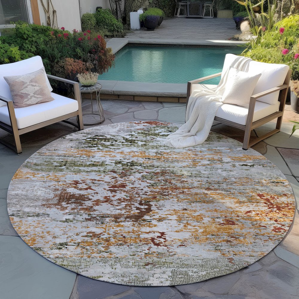Machine Washable Indoor/Outdoor Chantille Terracotta 8' x 8' Round Rug. Picture 6