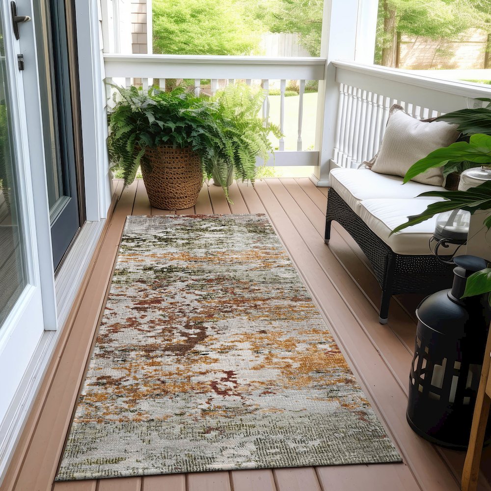 Machine Washable Indoor/Outdoor Chantille Terracotta 2'3" x 7'6" Runner Rug. Picture 6
