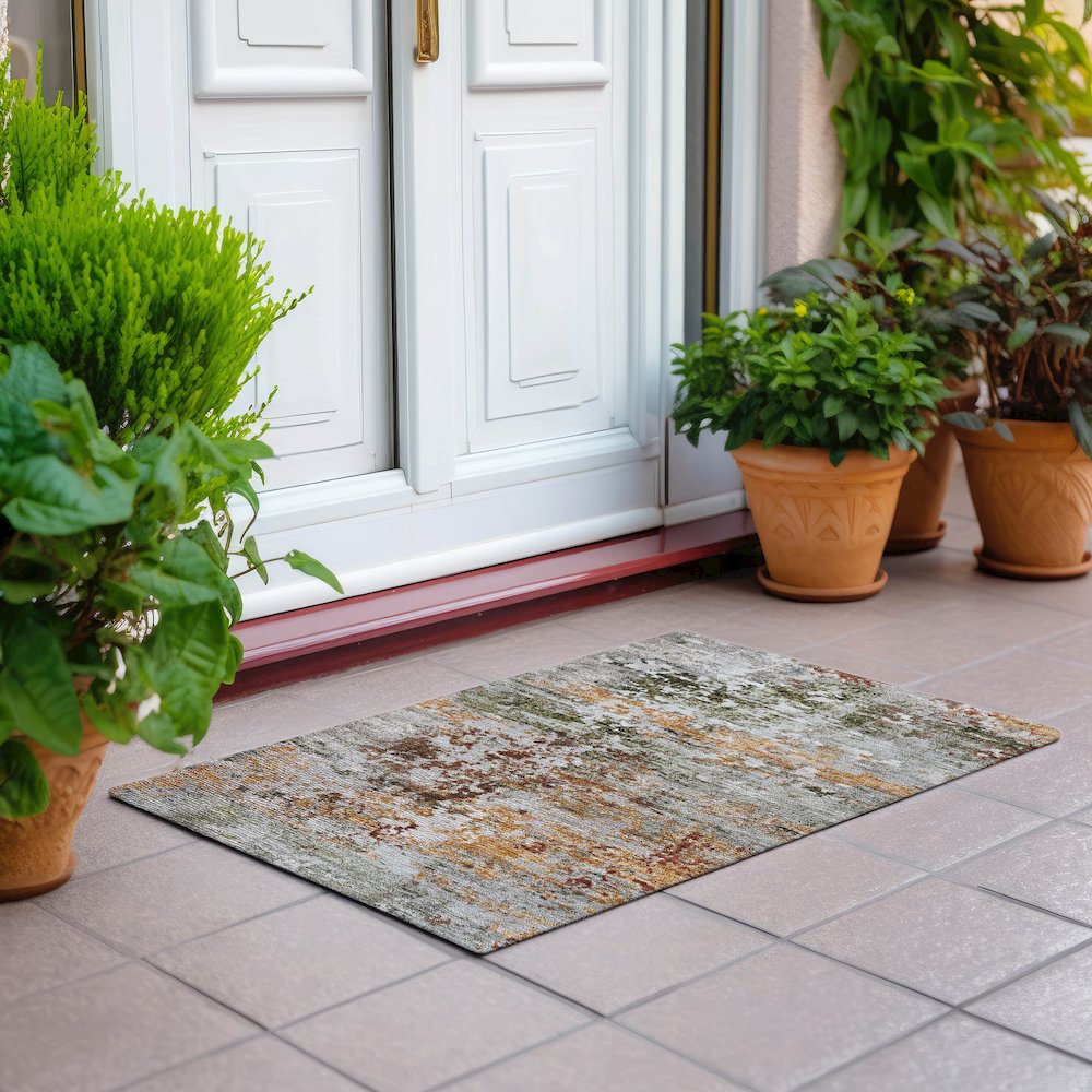 Machine Washable Indoor/Outdoor Chantille Terracotta 1'8" x 2'6" Rug. Picture 6