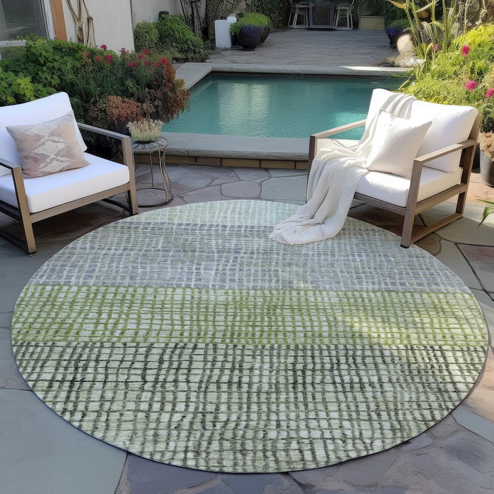 Machine Washable Indoor/Outdoor Chantille Aloe 8' x 8' Round Rug. Picture 6