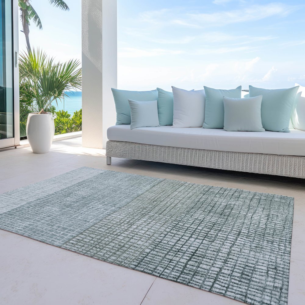 Machine Washable Indoor/Outdoor Chantille Aqua 2'6" x 3'10" Rug. Picture 7
