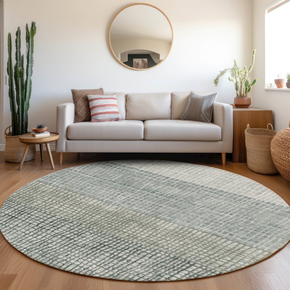 Machine Washable Indoor/Outdoor Chantille Aqua 8' x 8' Round Rug. Picture 5