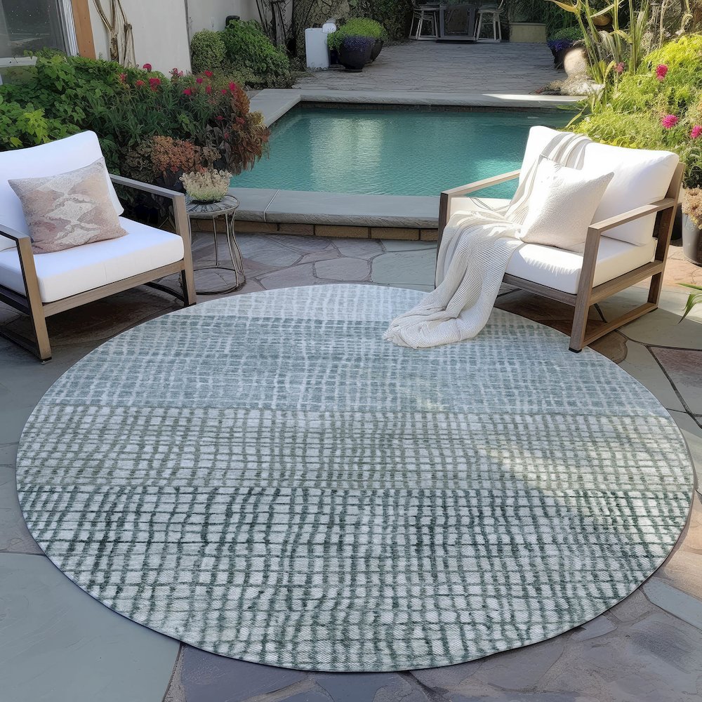 Machine Washable Indoor/Outdoor Chantille Aqua 8' x 8' Round Rug. Picture 6