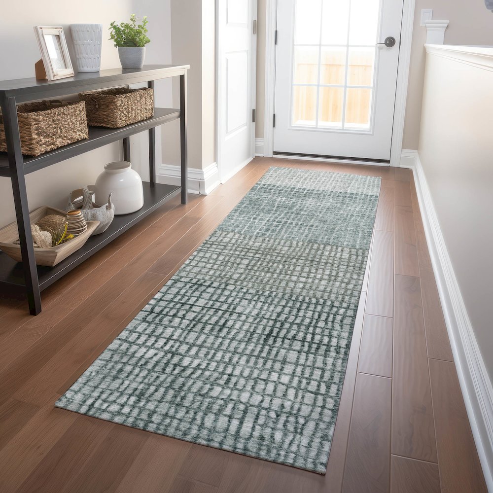 Machine Washable Indoor/Outdoor Chantille Aqua 2'3" x 7'6" Runner Rug. Picture 5