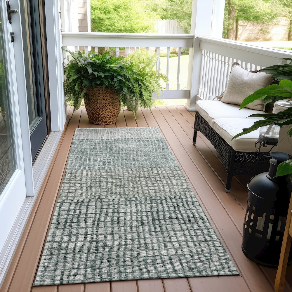 Machine Washable Indoor/Outdoor Chantille Aqua 2'3" x 7'6" Runner Rug. Picture 6